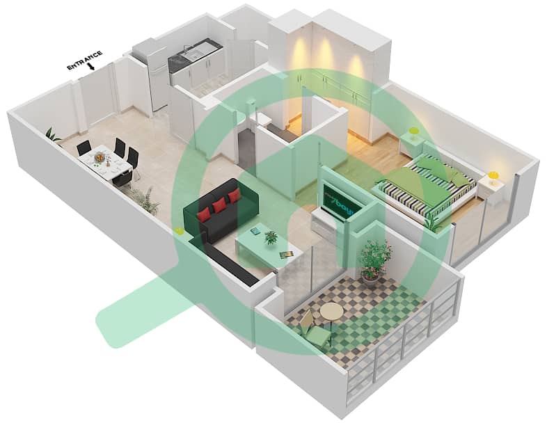 المخططات الطابقية لتصميم الوحدة 1 FLOOR 2-3 شقة 1 غرفة نوم - زعفران 1 Floor 2-3 interactive3D