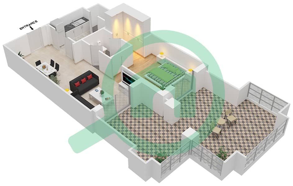 المخططات الطابقية لتصميم الوحدة 1 FLOOR 1 شقة 1 غرفة نوم - زعفران 1 Floor 1 interactive3D