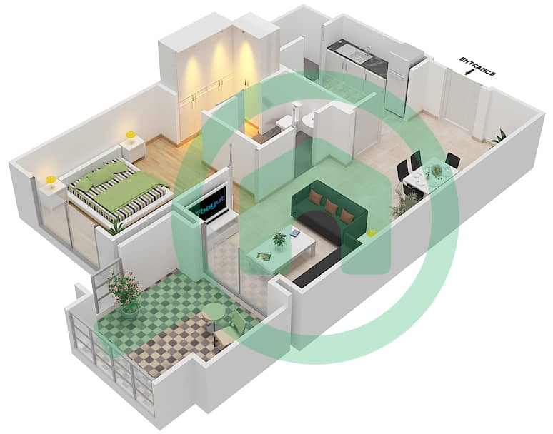 المخططات الطابقية لتصميم الوحدة 2 FLOOR 1-3 شقة 1 غرفة نوم - زعفران 1 Floor 1-3 interactive3D