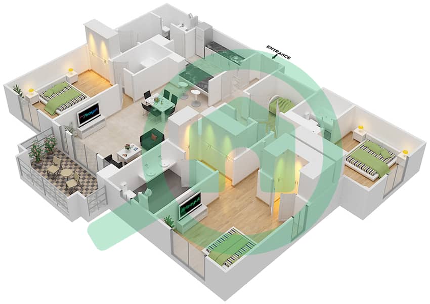 Zaafaran 1 - 3 Bedroom Apartment Unit 5 FLOOR 2-3 Floor plan Floor 2-3 interactive3D