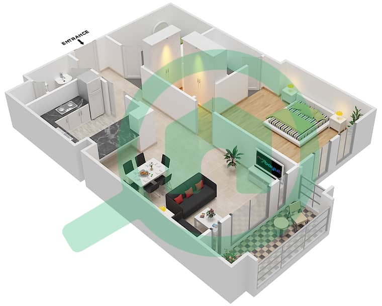 扎法兰1号楼 - 1 卧室公寓单位6 FLOOR 1-3戶型图 Floor 1-3 interactive3D