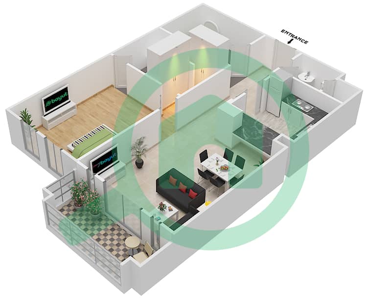 المخططات الطابقية لتصميم الوحدة 7 FLOOR 1-3 شقة 1 غرفة نوم - زعفران 1 Floor 1-3 interactive3D