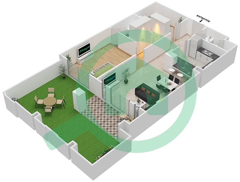 المخططات الطابقية لتصميم الوحدة 7 GROUND FLOOR شقة 1 غرفة نوم - زعفران 1 Ground Floor interactive3D