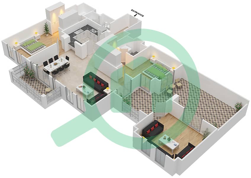 المخططات الطابقية لتصميم الوحدة 8 FLOOR 4 شقة 2 غرفة نوم - زعفران 1 Floor 4 interactive3D
