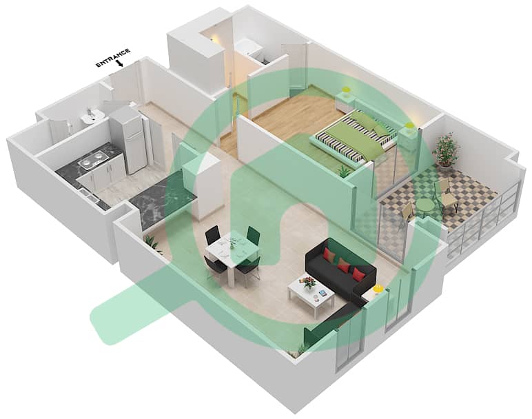 المخططات الطابقية لتصميم الوحدة 11 FLOOR 1-4 شقة 1 غرفة نوم - زعفران 1 Floor 1-4 interactive3D