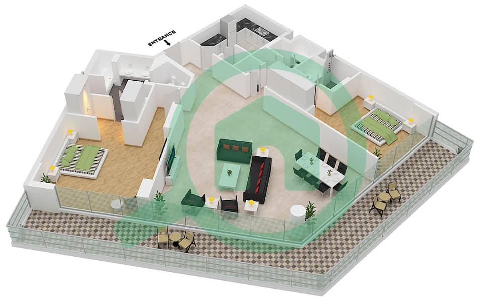 Azure - 2 Bedroom Apartment Type TYPE-2H Floor plan interactive3D