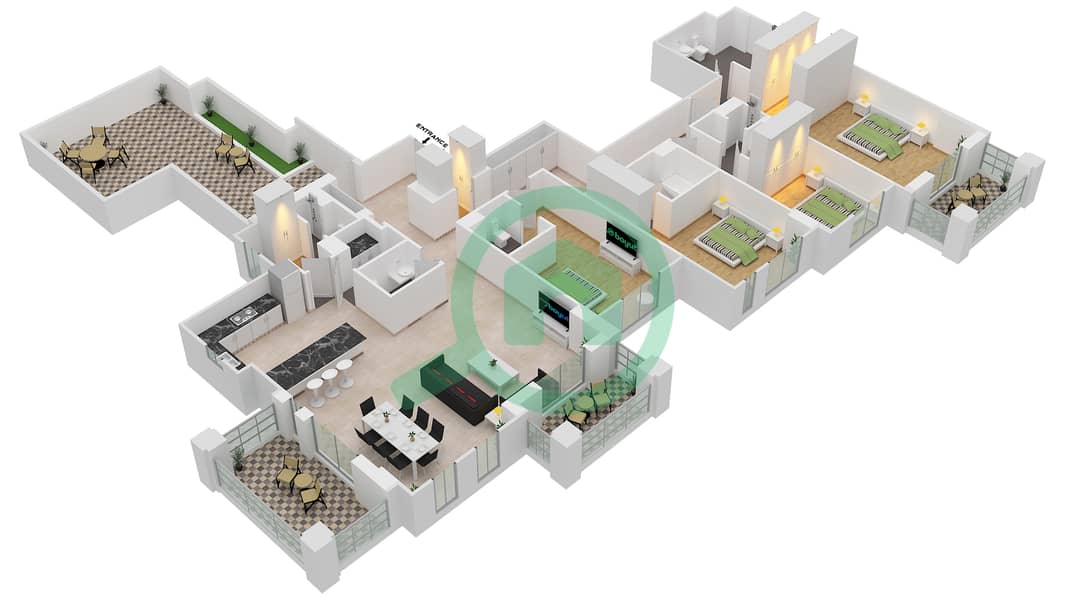 المخططات الطابقية لتصميم النموذج D, FLOOR 9 (ASAYEL 1) شقة 4 غرف نوم - أصايل Floor 9 interactive3D