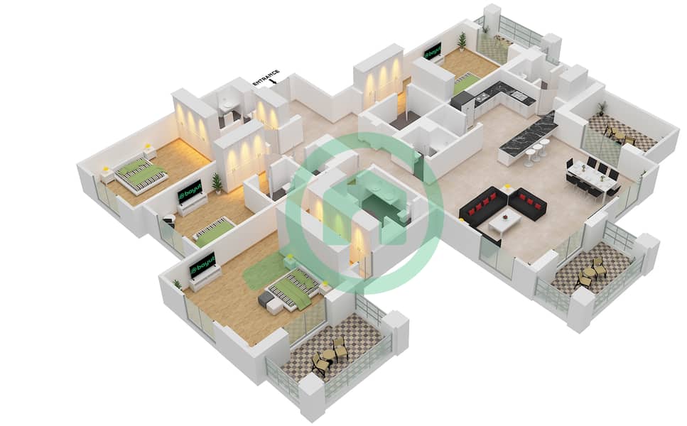المخططات الطابقية لتصميم النموذج E (ASAYEL 1) شقة 4 غرف نوم - أصايل Floor 3 interactive3D