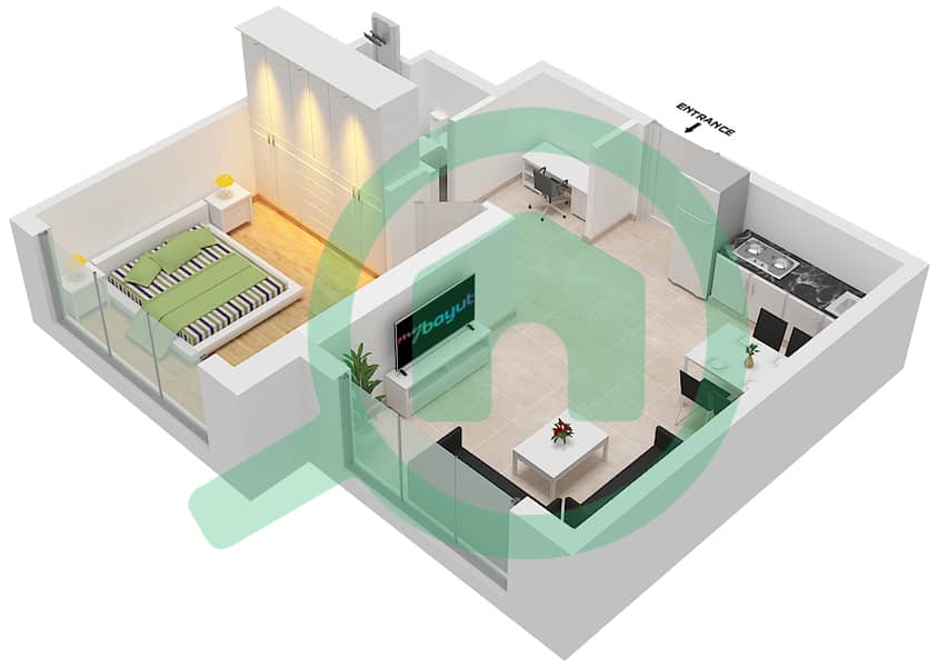المخططات الطابقية لتصميم النموذج / الوحدة D/3  FLOOR 6 شقة 1 غرفة نوم - أبراج التنين interactive3D