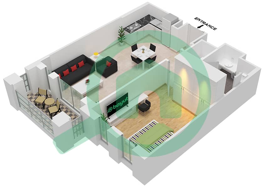 المخططات الطابقية لتصميم النموذج 3A (ASAYEL 2) شقة 1 غرفة نوم - أصايل Floor 1-5 interactive3D