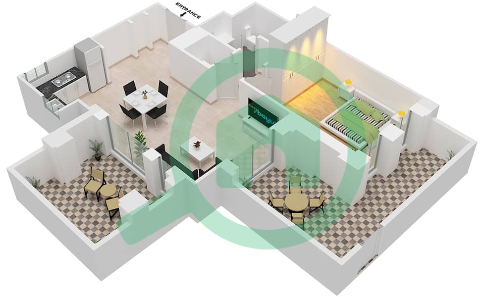 المخططات الطابقية لتصميم النموذج 1C (ASAYEL 2) شقة 1 غرفة نوم - أصايل Floor G interactive3D