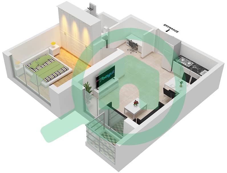 威龙大厦 - 1 卧室公寓类型／单位D/3  FLOOR 7-20,22-37戶型图 interactive3D