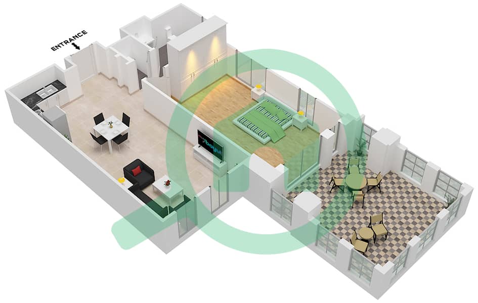 المخططات الطابقية لتصميم النموذج 1F (ASAYEL 2) شقة 1 غرفة نوم - أصايل Floor 2 interactive3D