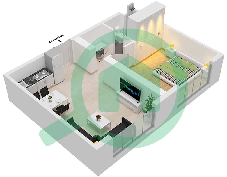 المخططات الطابقية لتصميم النموذج / الوحدة E1/4  FLOOR 6 شقة 1 غرفة نوم - أبراج التنين interactive3D