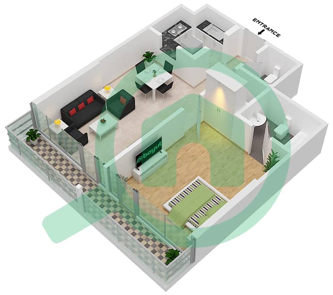 滨江公寓 - 1 卧室公寓单位5-FLOOR 2戶型图 Floor 2 interactive3D