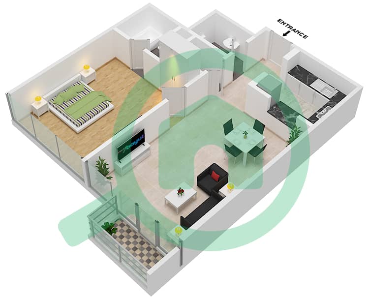 Ла Ривьера Апартментс - Апартамент 1 Спальня планировка Единица измерения 6-FLOOR 2,14 Floor 2,14 interactive3D