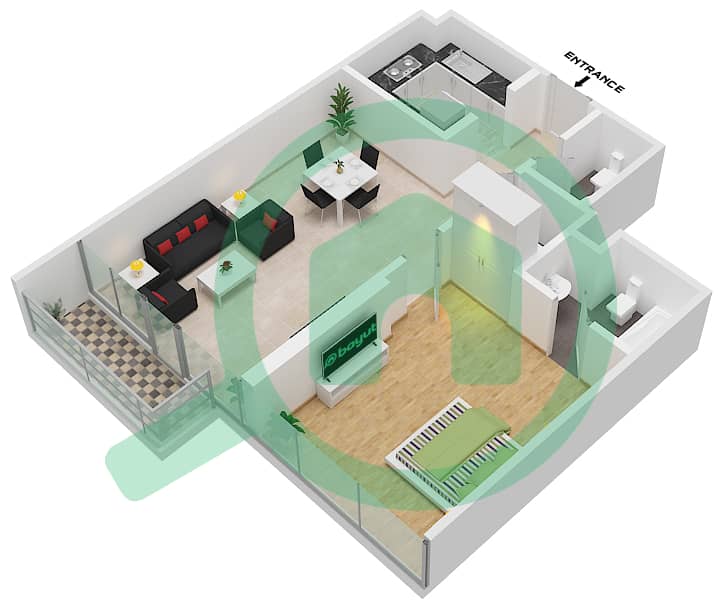 المخططات الطابقية لتصميم الوحدة 4-FLOOR 4,12 شقة 1 غرفة نوم - شقق لا ريفييرا Floor 4,12 interactive3D