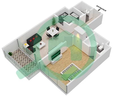المخططات الطابقية لتصميم الوحدة 9-FLOOR 4-16 شقة 1 غرفة نوم - شقق لا ريفييرا