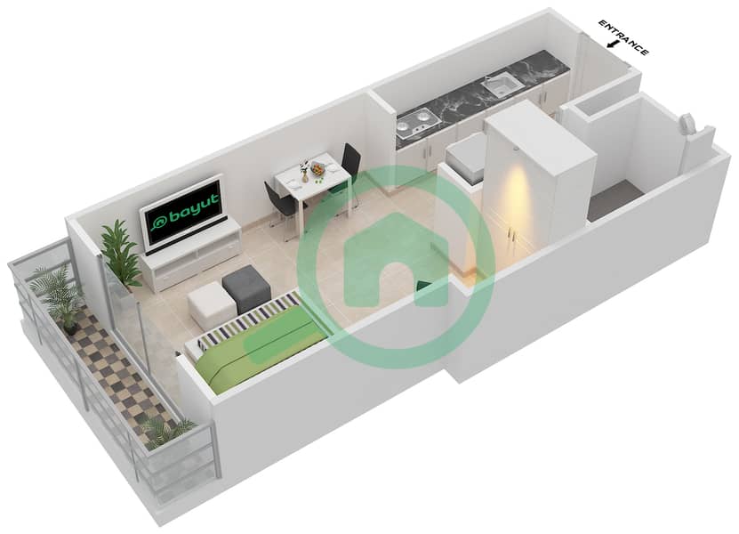 المخططات الطابقية لتصميم النموذج A شقة استوديو - بارك لاين ريزيدنس 4 Floor 3-10 interactive3D