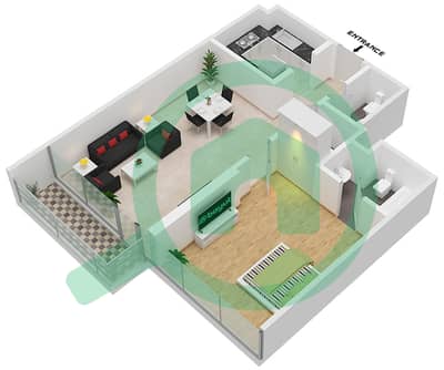 Ла Ривьера Апартментс - Апартамент 1 Спальня планировка Единица измерения 4-FLOOR 6