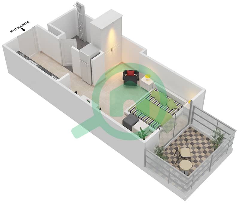 المخططات الطابقية لتصميم النموذج E شقة استوديو - بارك لاين ريزيدنس 4 Floor 2 interactive3D