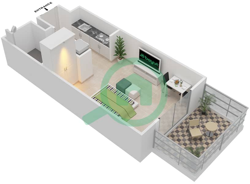 المخططات الطابقية لتصميم النموذج G شقة استوديو - بارك لاين ريزيدنس 4 Floor 2 interactive3D