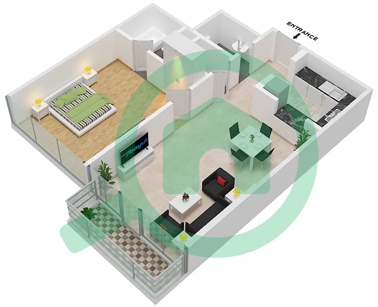 المخططات الطابقية لتصميم الوحدة 6-FLOOR 5,11 شقة 1 غرفة نوم - شقق لا ريفييرا Floor 5,11 interactive3D