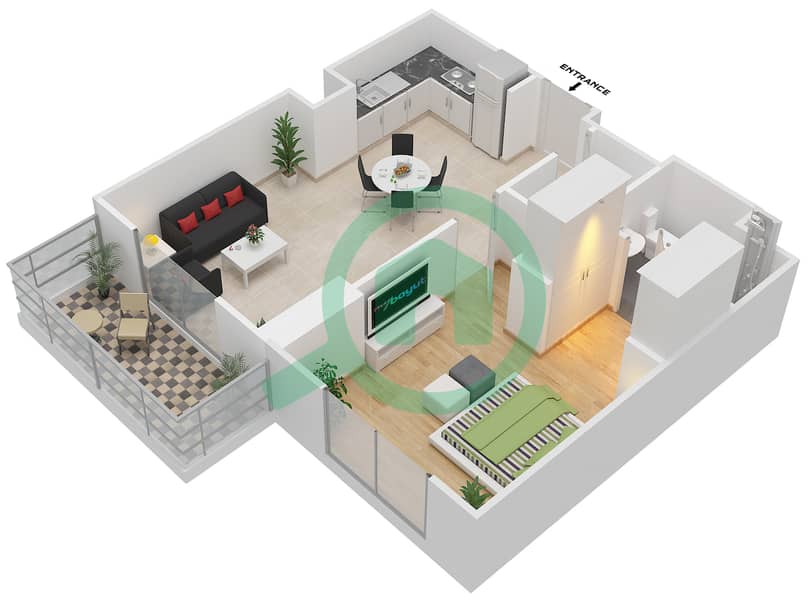 Parklane Residence 1 - 1 Bedroom Apartment Type/unit G/MIDDLE UNIT/FLOOR 2-10 Floor plan Floor 2-10 interactive3D