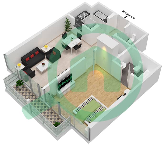 المخططات الطابقية لتصميم الوحدة 5-FLOOR 6,7 شقة 1 غرفة نوم - شقق لا ريفييرا Floor 6,7 interactive3D