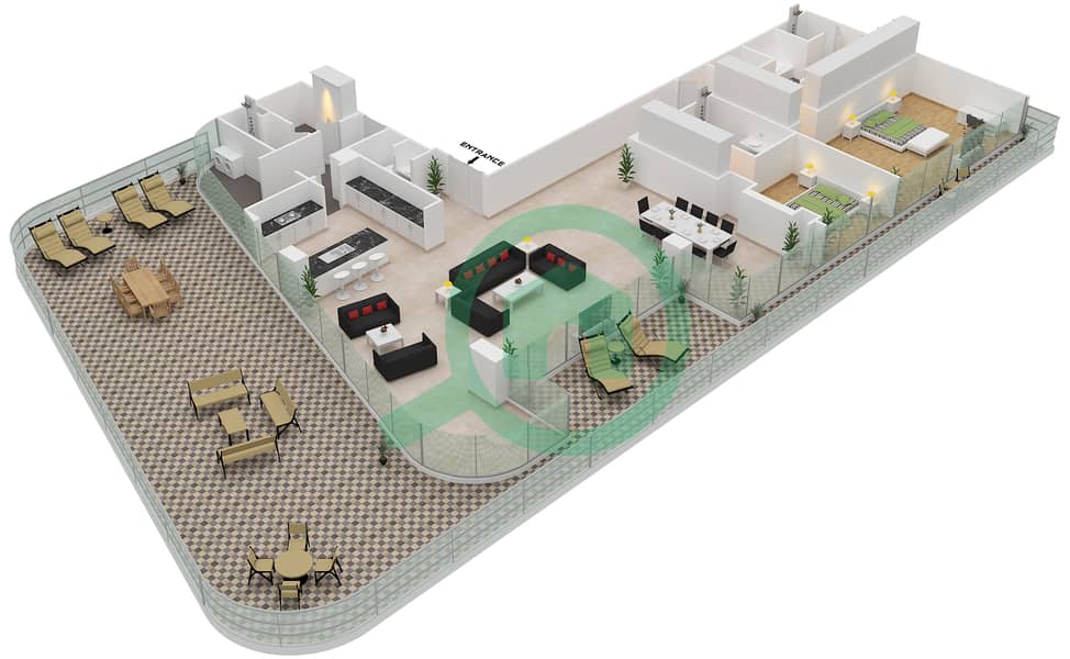 Мэншн 8 - Апартамент 2 Cпальни планировка Единица измерения UNIT-8-602-FLOOR 6 interactive3D