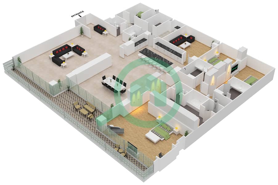 W Резиденс - Апартамент 3 Cпальни планировка Единица измерения UNIT-8-601-FLOOR 6 interactive3D