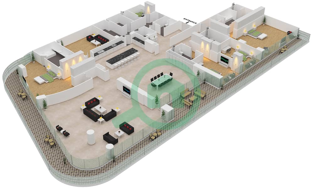 المخططات الطابقية لتصميم الوحدة UNIT-8-202-FLOOR 2 شقة 4 غرف نوم - قصر 8 interactive3D