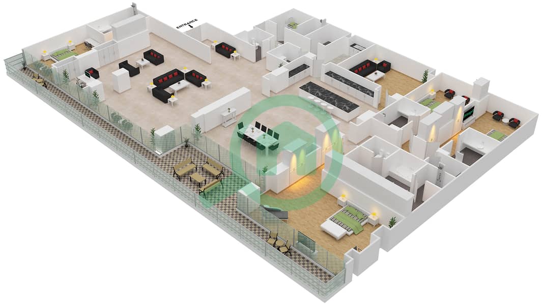 المخططات الطابقية لتصميم الوحدة UNIT-8-301-FLOOR 3 شقة 4 غرف نوم - قصر 8 interactive3D