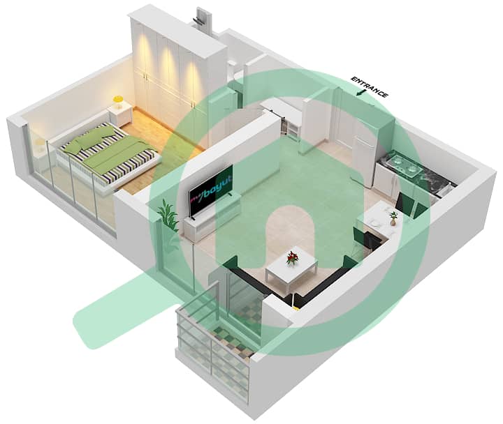 المخططات الطابقية لتصميم النموذج / الوحدة C2/5  FLOOR 21 شقة 1 غرفة نوم - أبراج التنين interactive3D