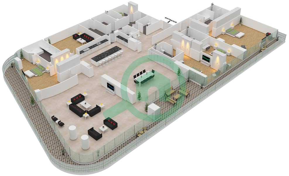 المخططات الطابقية لتصميم الوحدة UNIT-8-402-FLOOR 4 شقة 4 غرف نوم - قصر 8 interactive3D