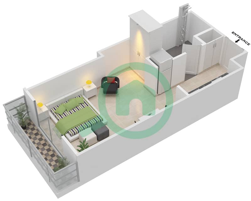 Резиденция Парклейн 3 - Апартамент Студия планировка Тип C Floor 11-12,14 interactive3D
