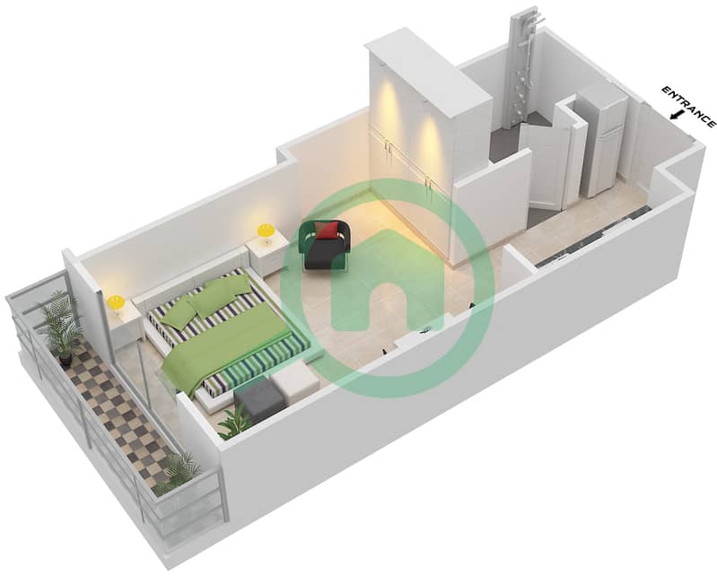 园路公寓1号楼 - 单身公寓类型C / FLOOR 11-12,14戶型图 Floor 11-12,14 interactive3D