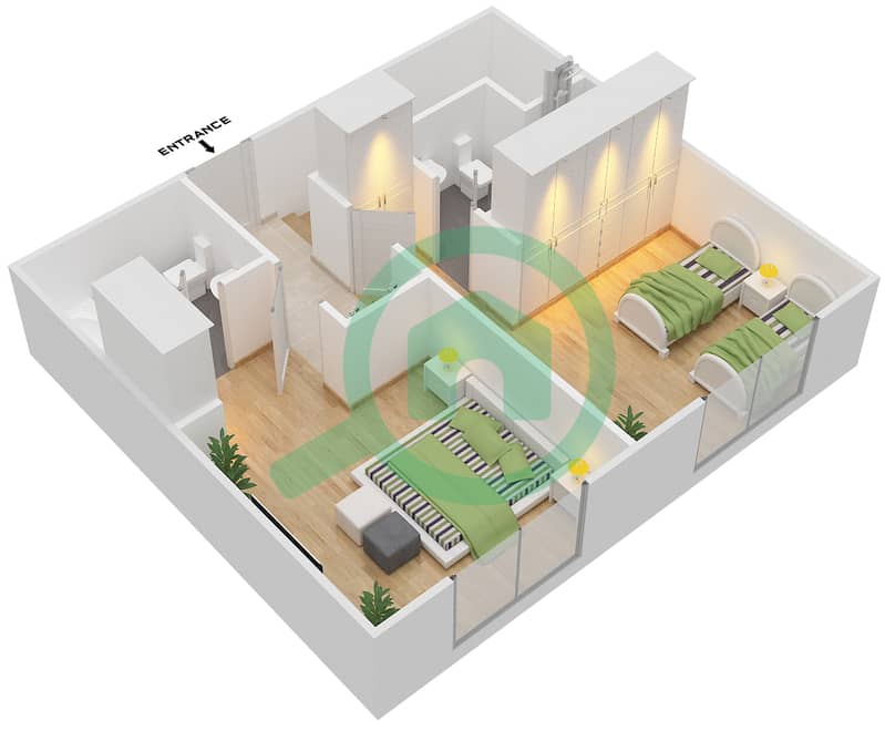 Parklane Residence 1 - 2 Bedroom Apartment Type/unit B/DUPLEX MIDDLE UNIT Floor plan Floor 11-12(Upper Floor) interactive3D
