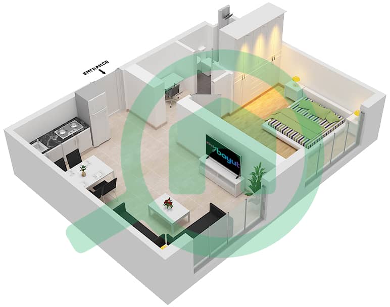 المخططات الطابقية لتصميم النموذج / الوحدة E1/6  FLOOR 6 شقة 1 غرفة نوم - أبراج التنين interactive3D