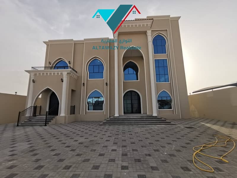 For rent a modern, modern villa in the city of Riyadh, south of Al Shamkha, with a unique and distinctive architectural