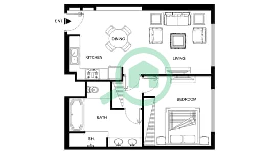 المخططات الطابقية لتصميم النموذج C شقة 1 غرفة نوم - سانت ريجيس داون تاون
