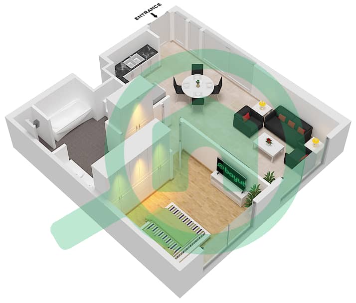 المخططات الطابقية لتصميم النموذج C شقة 1 غرفة نوم - سانت ريجيس داون تاون interactive3D