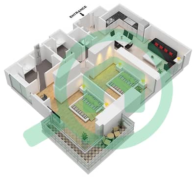 المخططات الطابقية لتصميم النموذج B1 شقة 2 غرفة نوم - سانت ريجيس داون تاون