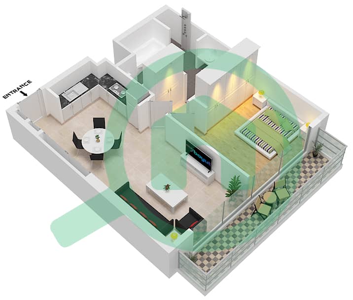 市中心瑞吉酒店 - 1 卧室公寓类型／单位B-UNIT 3,10- FLOOR 4戶型图 interactive3D