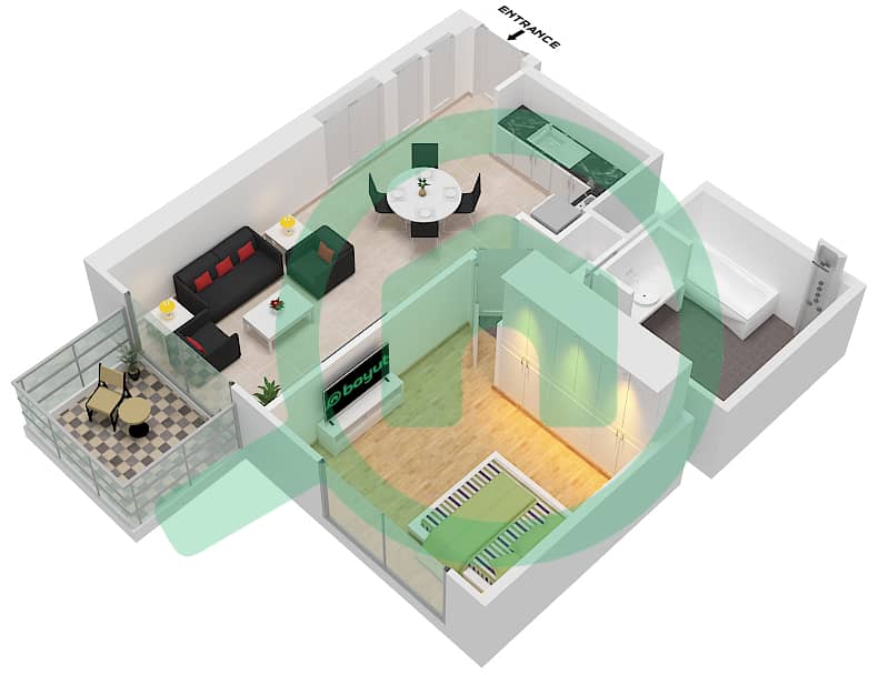 市中心瑞吉酒店 - 1 卧室公寓类型／单位A-UNIT 6,7- FLOOR 4戶型图 interactive3D