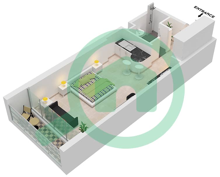 المخططات الطابقية لتصميم النموذج G شقة استوديو - جلفار تاورز interactive3D