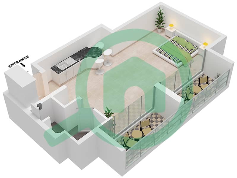 المخططات الطابقية لتصميم النموذج G1 شقة استوديو - جلفار تاورز interactive3D