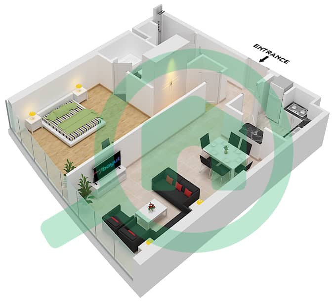 Джульфар Тауэрс - Апартамент 1 Спальня планировка Тип F4 interactive3D
