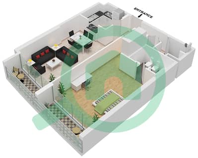 朱法尔大厦 - 1 卧室公寓类型F3戶型图