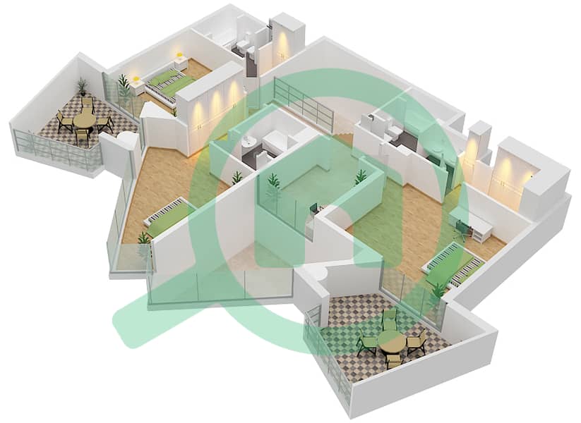 المخططات الطابقية لتصميم النموذج A شقة 4 غرف نوم - جلفار تاورز Upper Floor interactive3D